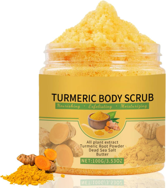 Turmeric Exfoliating Body Scrub - Deep Cleaning, Nourish Skin - Women & Men - Dead Skin Remover, Improve Dark Spots & Acne - 100G