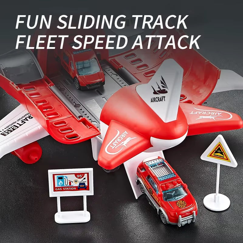 Children'S Airplane Car Model Toys Inertial Model Simulation Planes Multifunctional Toys,Random 3 Cars,1 Helicopter,6 Road Signs