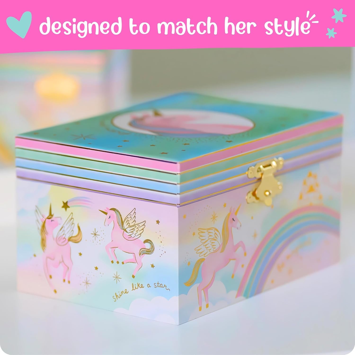 Musical Girls Jewellery Box, Unicorn Gifts for Girls, Unicorn Toys for 4-6, 15.2 X 11.8 X 8.9 Cm