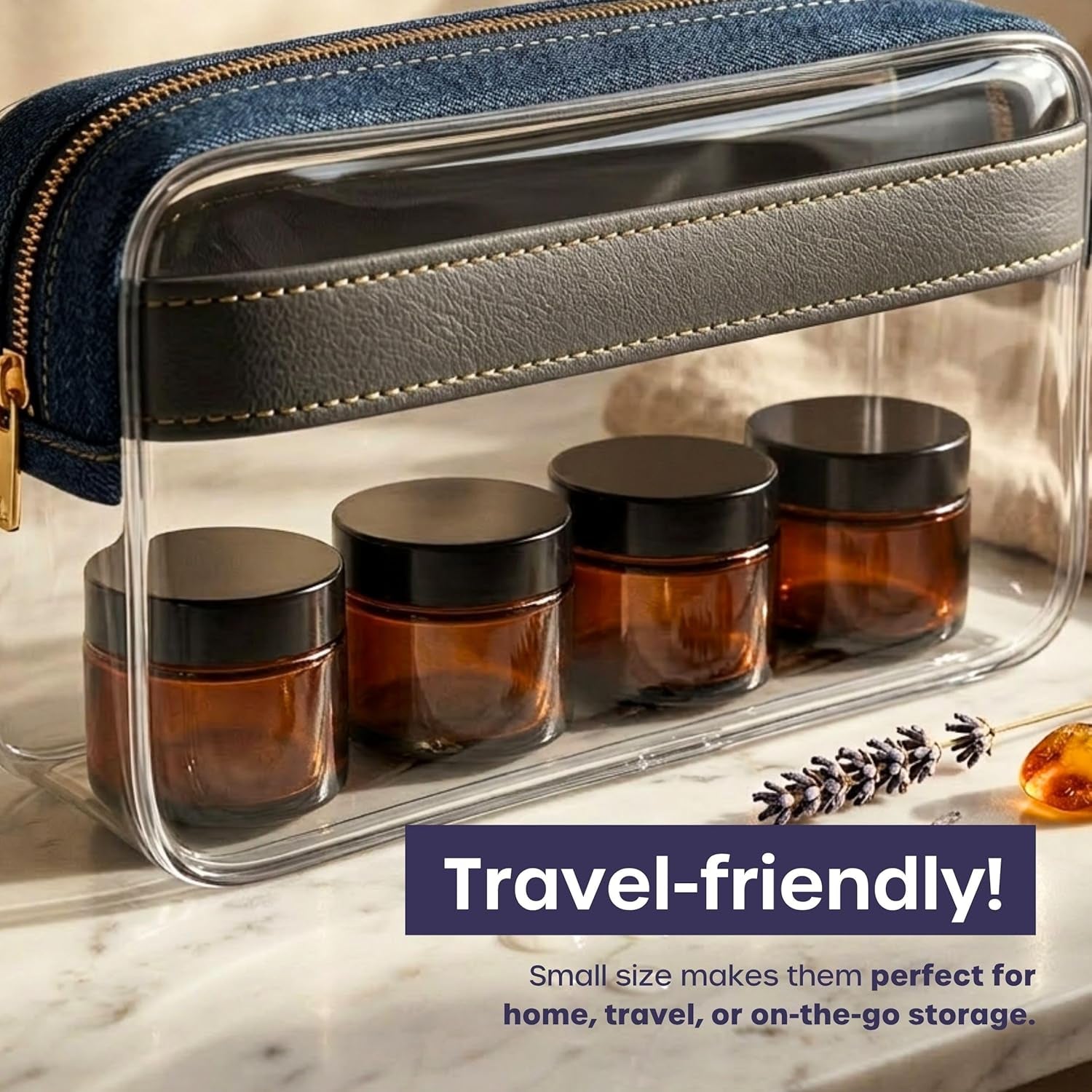 16-Pack Amber Glass Jars (60ml) with Lids - Brown Travel Cosmetic Containers with Spatula - UV Protection for Powders, Lotions, and Creams