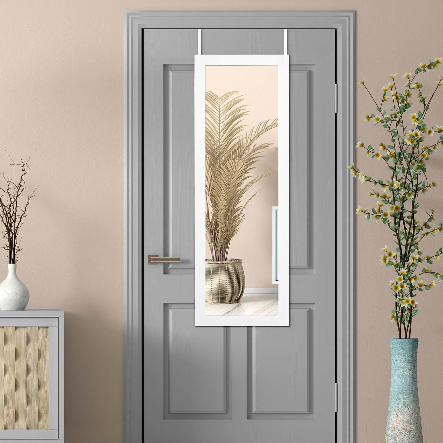 Wall Mounted Jewellery Armoire with Built-In Mirror and 3 Shelves