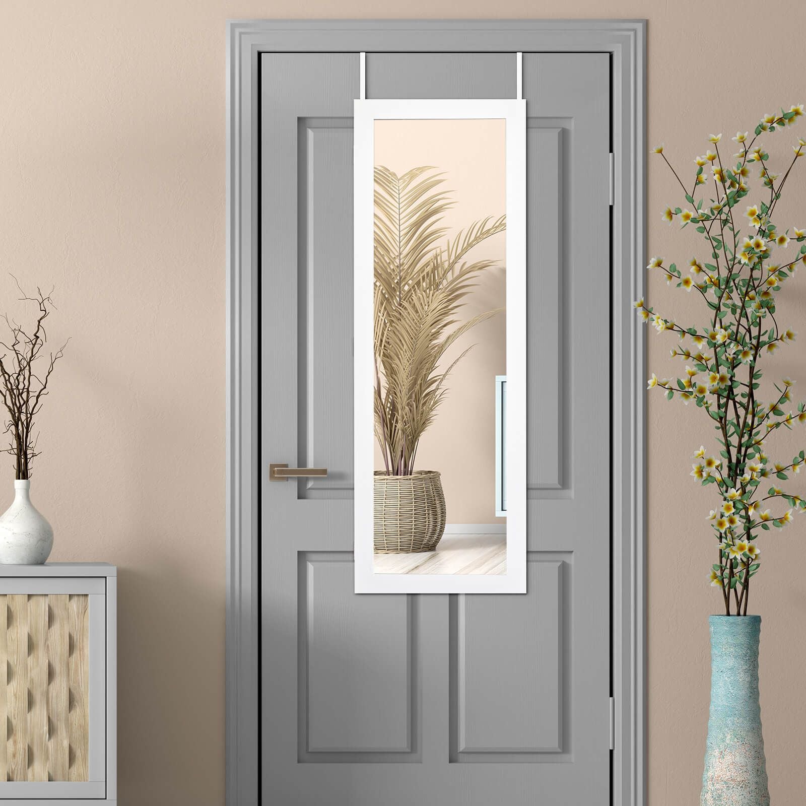 Wall Mounted Jewellery Armoire with Built-In Mirror and 3 Shelves