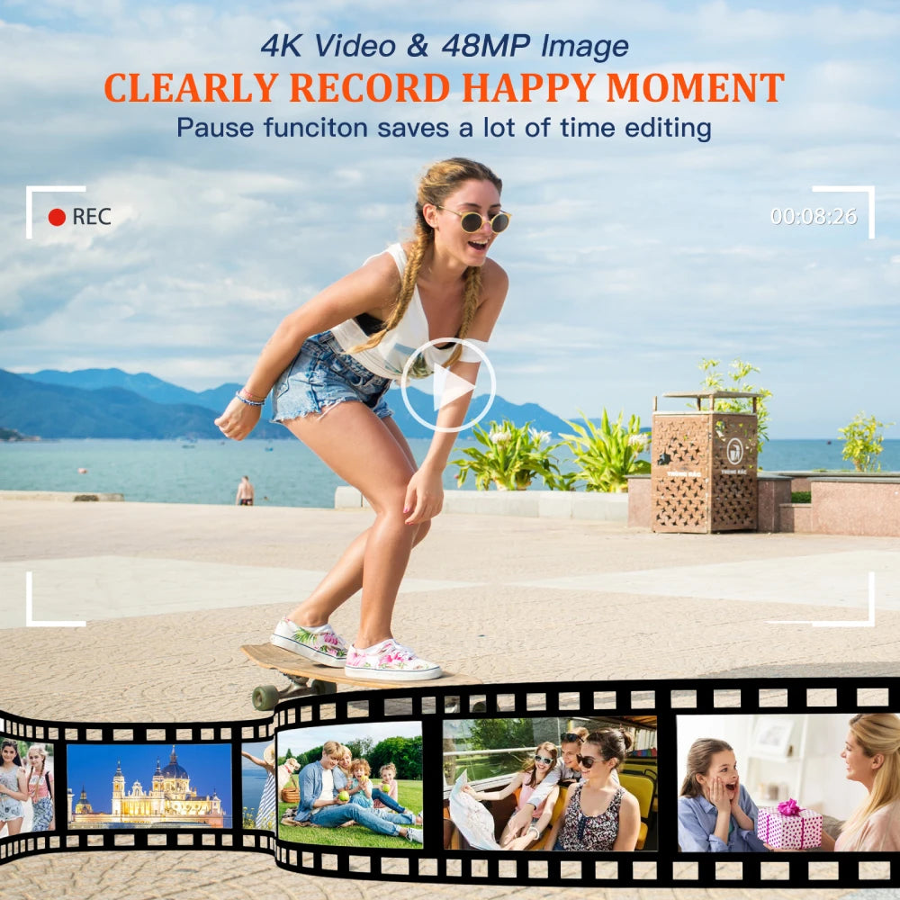 4K Digital Camera Auto Focus 48MP Vlogging Camera for Youtube and Anti-Shake Video Camera with Viewfinder Flash & Dial (Brown)