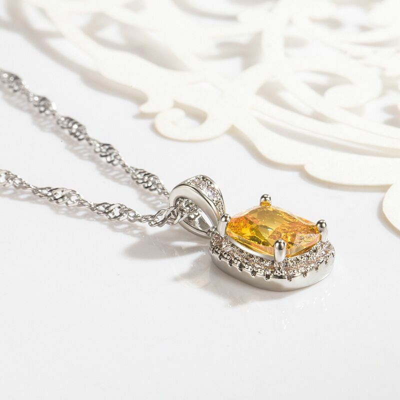 Crystal Square Pendant Chain Necklace 925 Sterling Silver Jewellery Gift UK