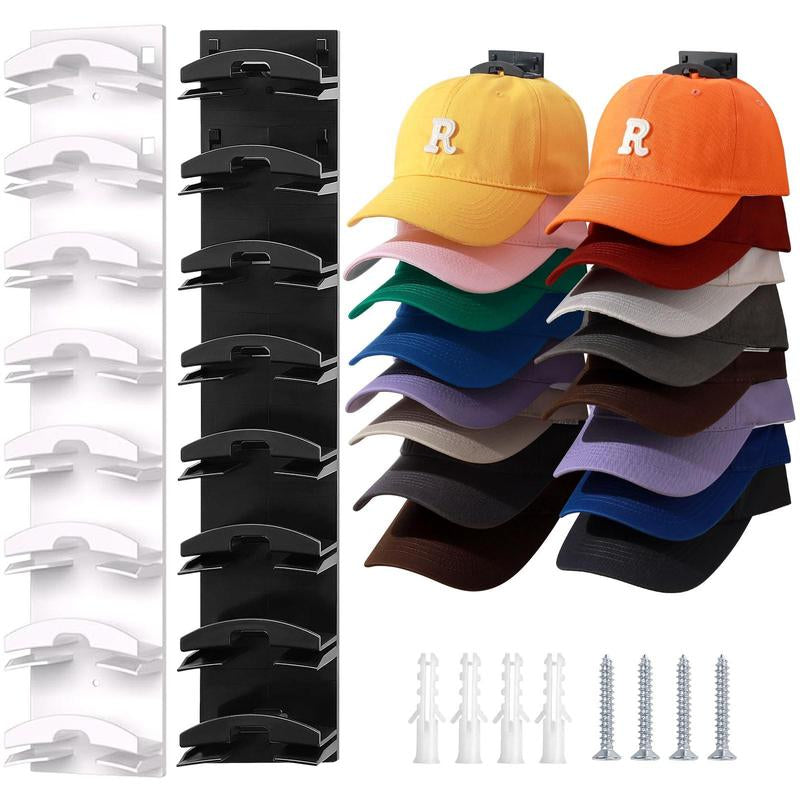 [Holiday Haul] Hat Organizer for Baseball Caps 2Pack, Hat Rack for Wall with Strong Adhesive Hold up to 16 Hats, Hat Hanger Holder Display for Door Closet, Cap Organizer Storage Multilayer Two Mounting