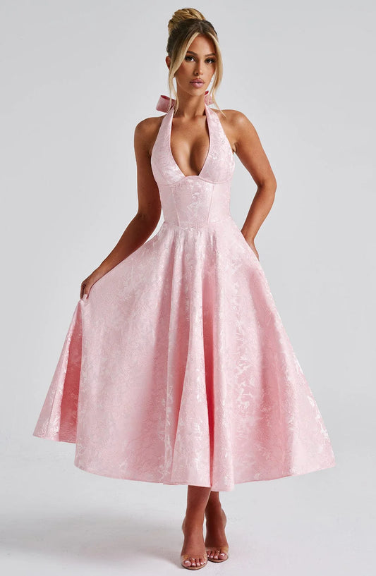 Hailey | Women Wedding Guest Halter Midi Dress