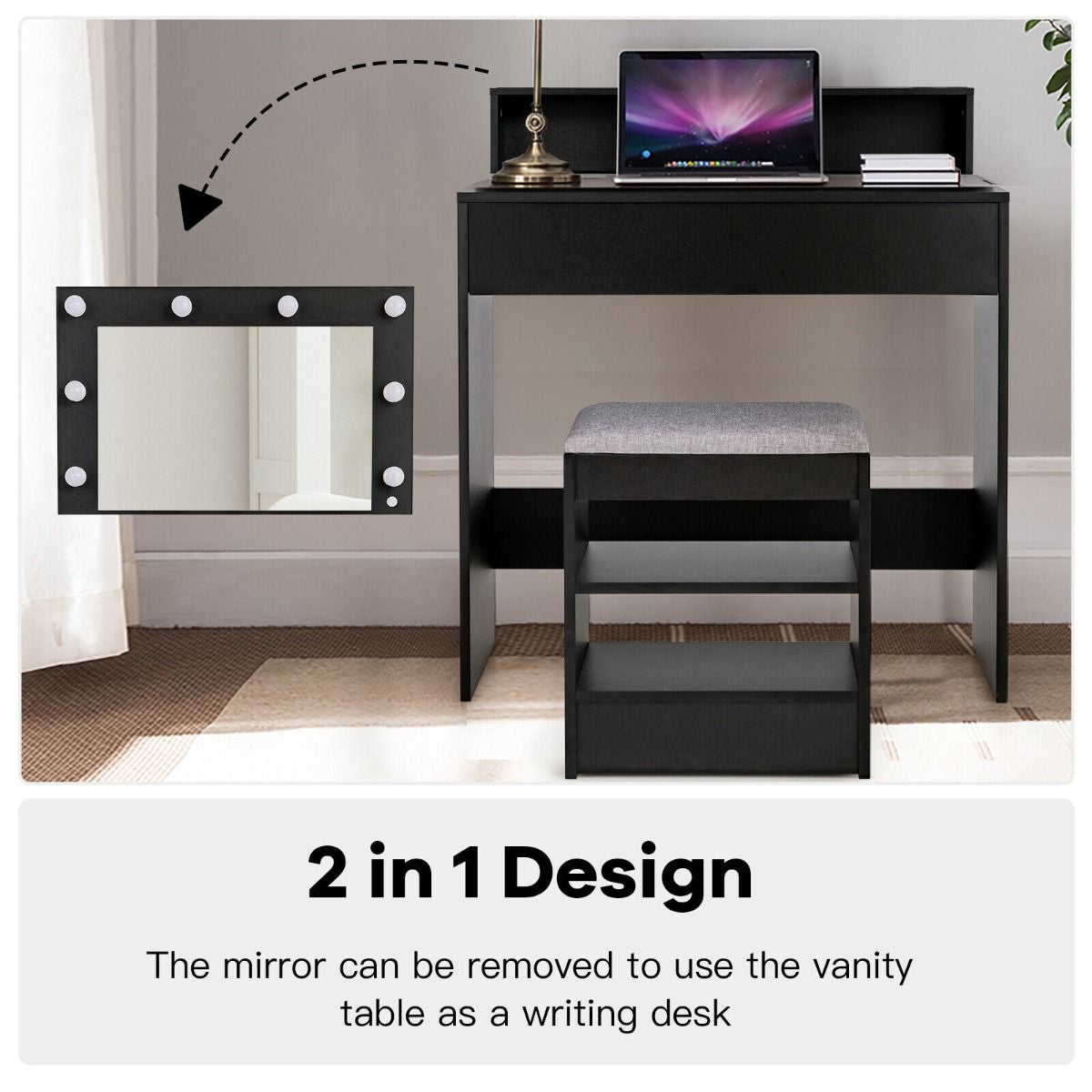 Vanity Set with LED Lighted Mirror Modern Dressing Makeup Vanity Table with Large Drawer