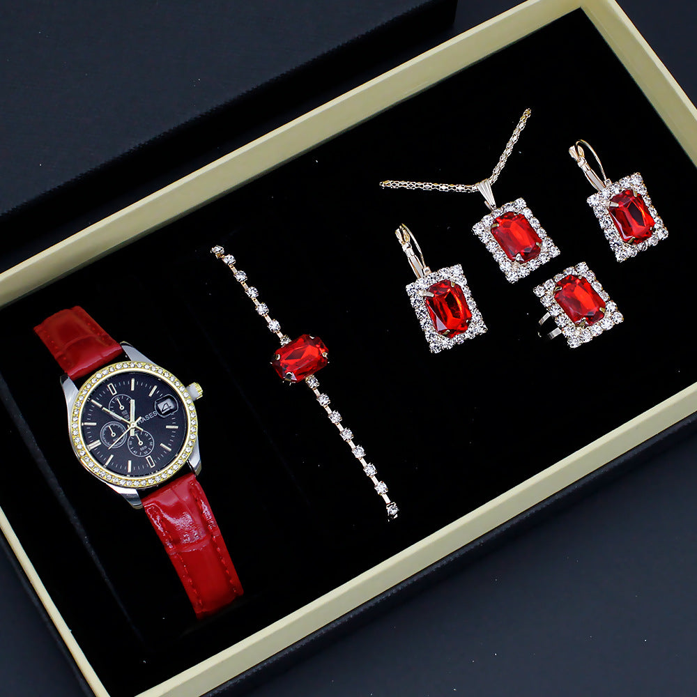 Women'S Five-Piece Square Jewelry Watch
