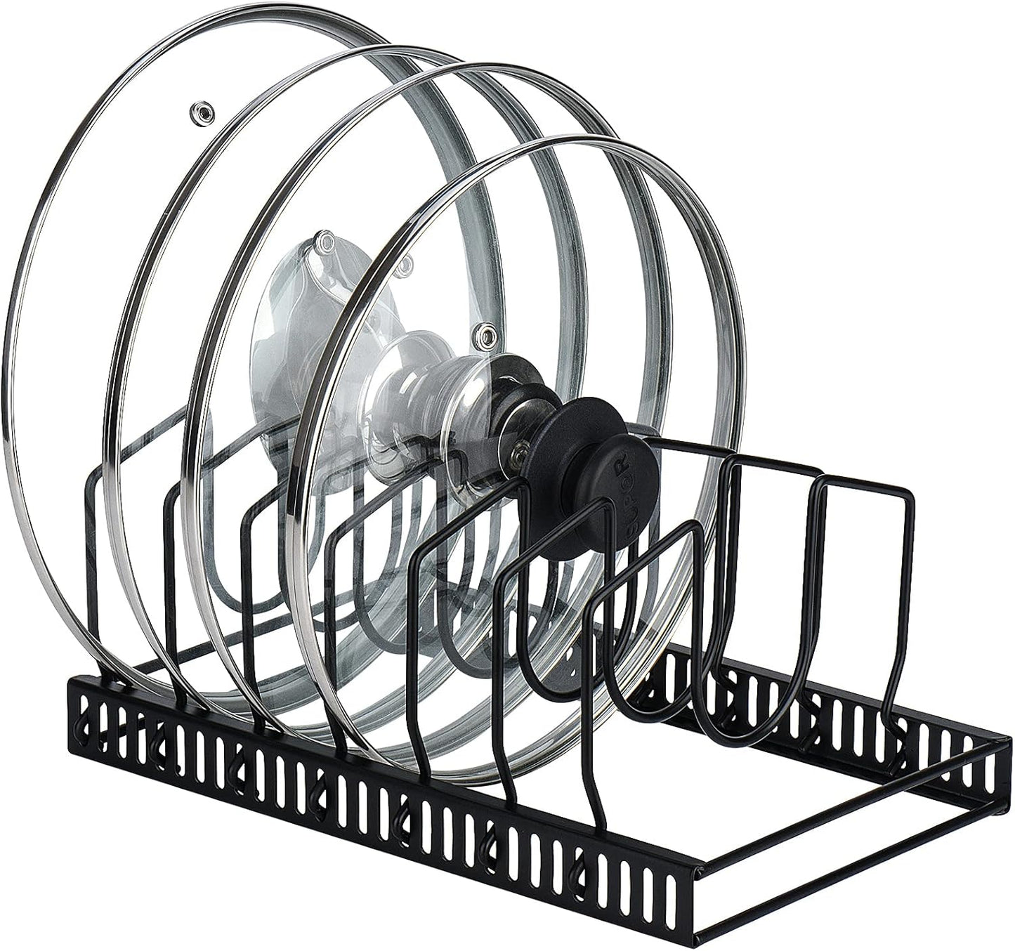 7+ Lid Organiser, Adjustable Kitchen Cupboard Organiser for Pan Lids, Cutting Boards and Plates, Black