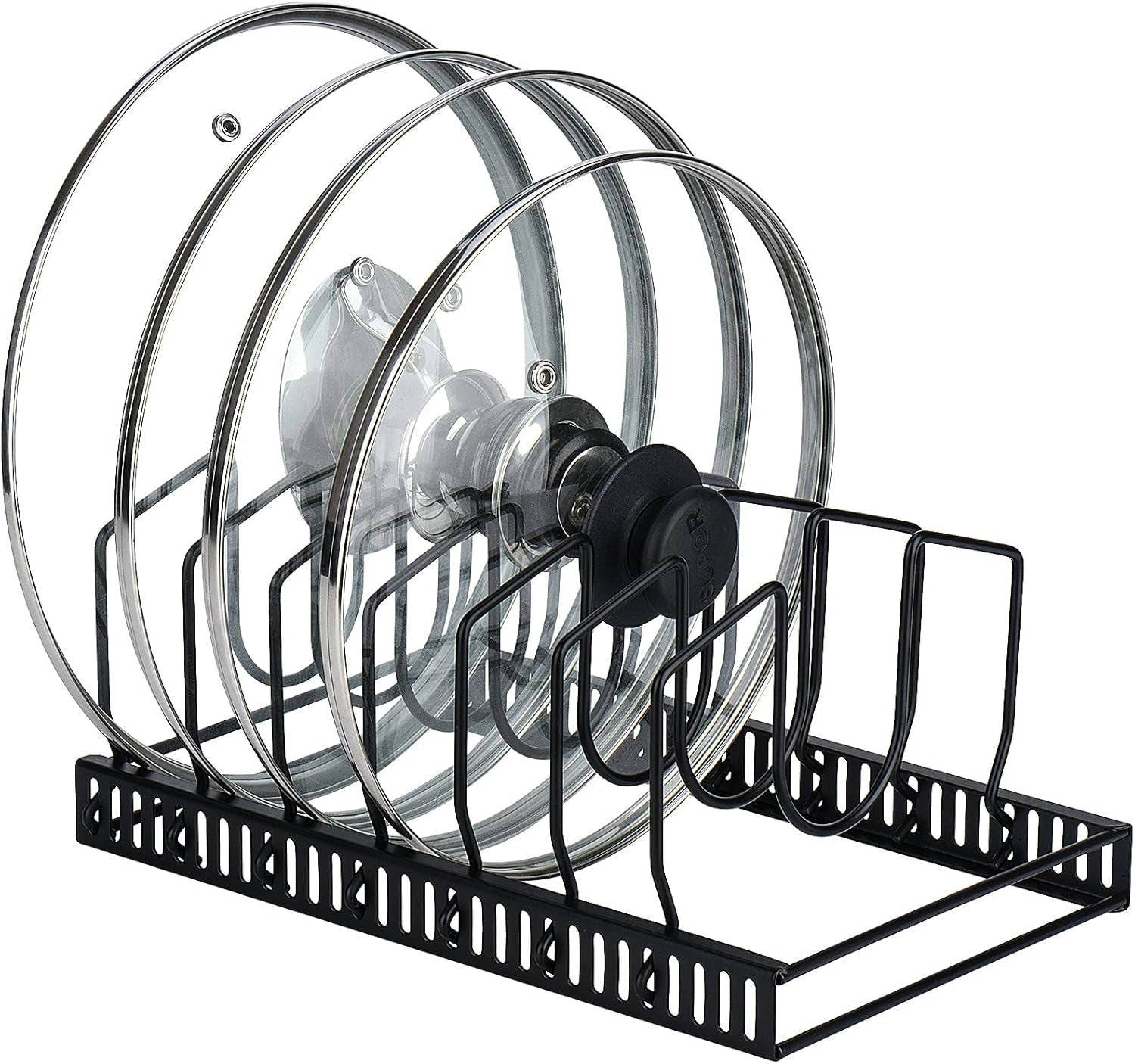 7+ Lid Organiser, Adjustable Kitchen Cupboard Organiser for Pan Lids, Cutting Boards and Plates, Black