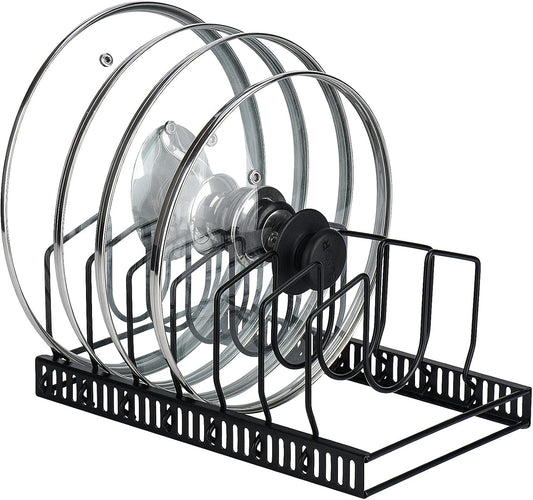 7+ Lid Organiser, Adjustable Kitchen Cupboard Organiser for Pan Lids, Cutting Boards and Plates, Black