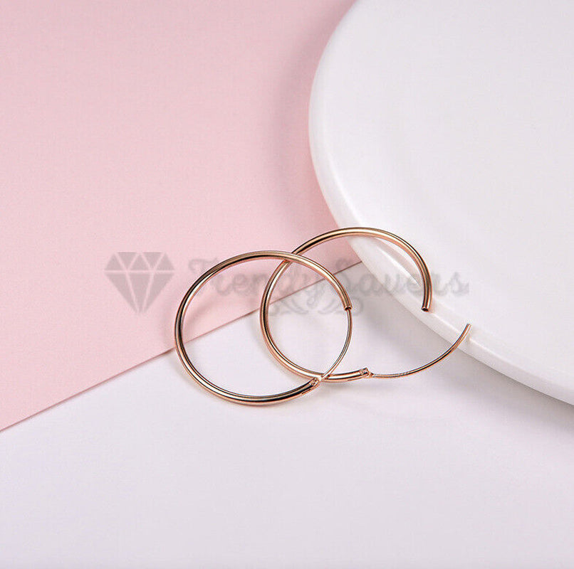 18Ct Gold Plated Silver Stainless Steel Seamless Large Small Thin Hoop Earrings