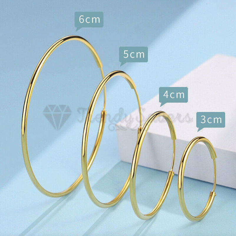 18Ct Gold Plated Silver Stainless Steel Seamless Large Small Thin Hoop Earrings