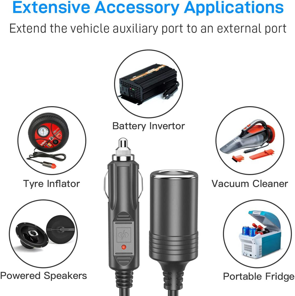 5M 12V/24V Vehicle Cigarette Lighter Power Extension Cable – 10A 120W Inline Socket for Tyre Inflators Vacuums & Portable Tools Heavy Duty Lead Tough & Durable