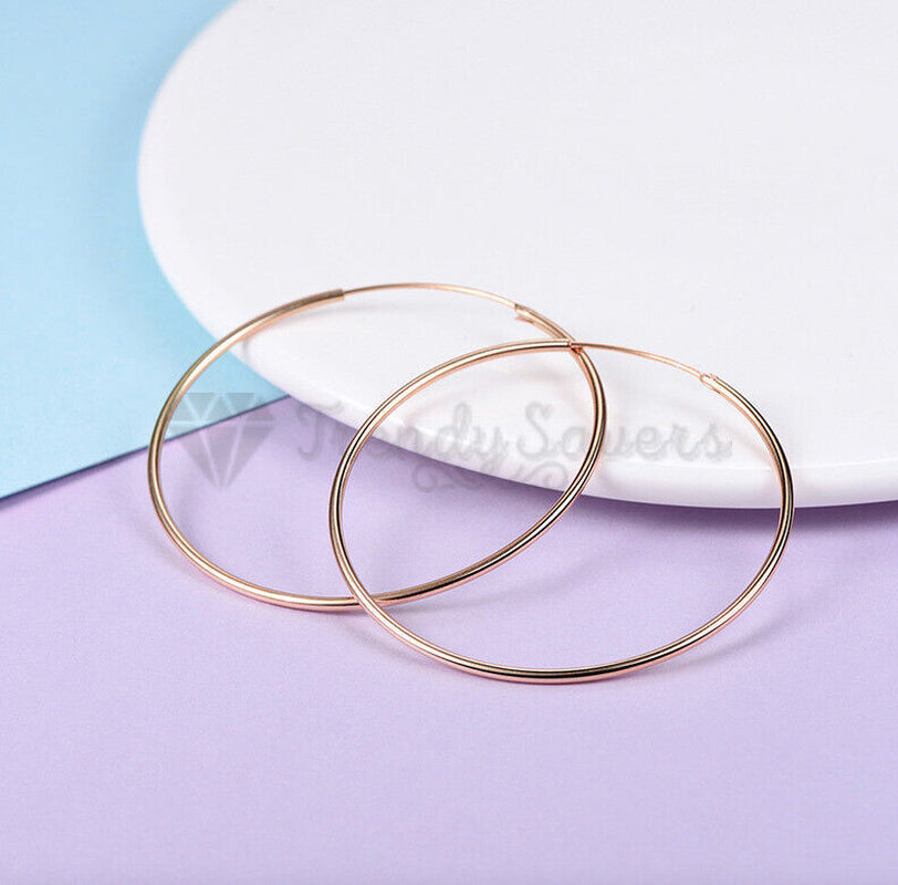 18Ct Gold Plated Silver Stainless Steel Seamless Large Small Thin Hoop Earrings