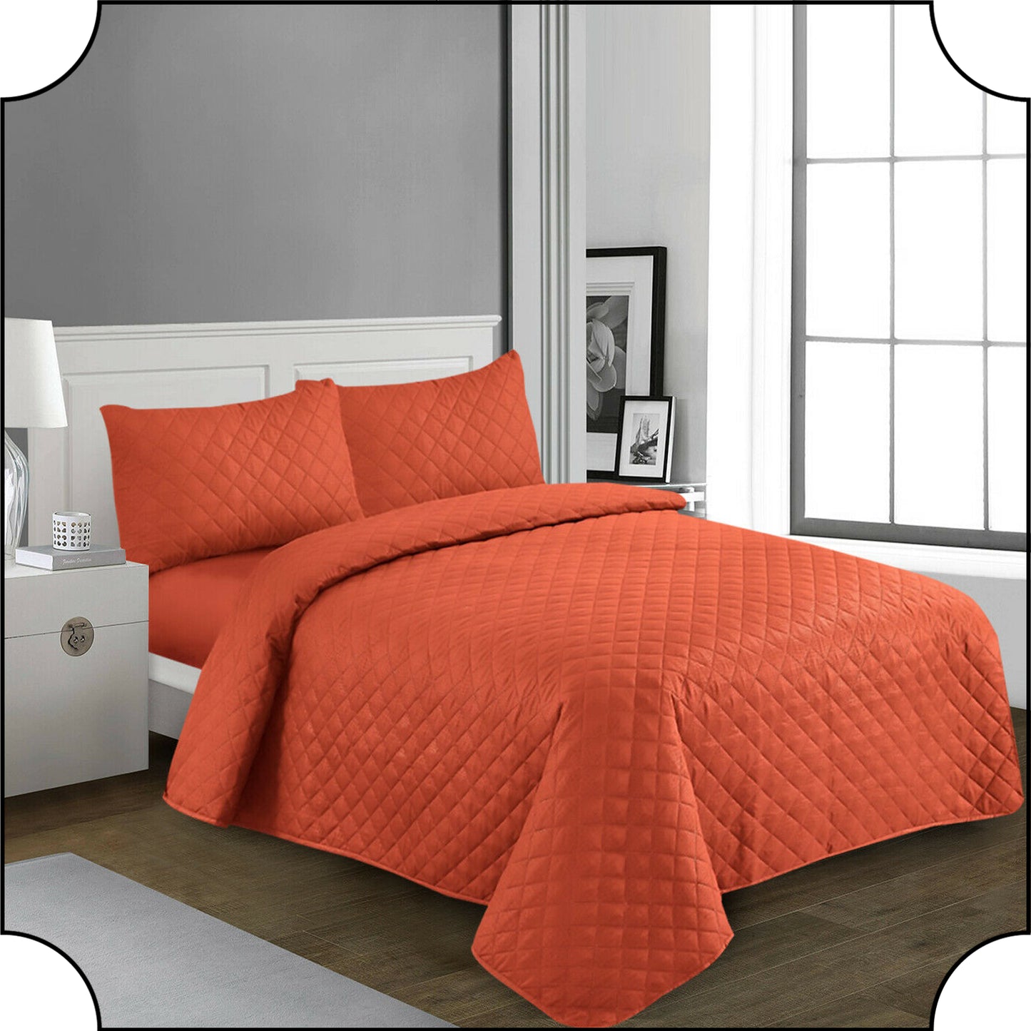 LUXURY EMBOSSED QUILTED BEDSPREAD SOFA THROW 3Pcs BEDDING SET COMFORTER DOUBLE