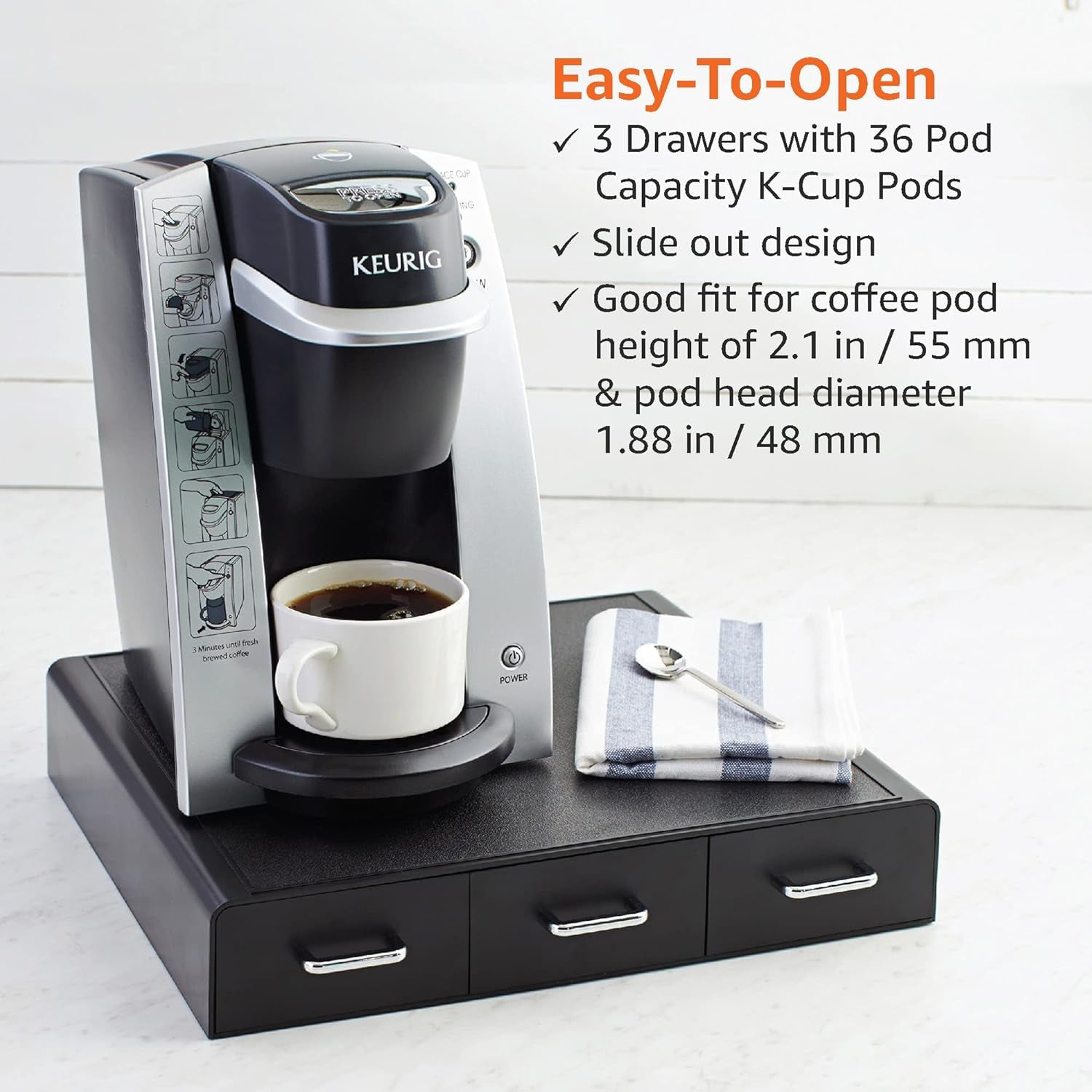Coffee Pod Storage Drawer for K-Cup Pods - 36 Pod Capacity, Black