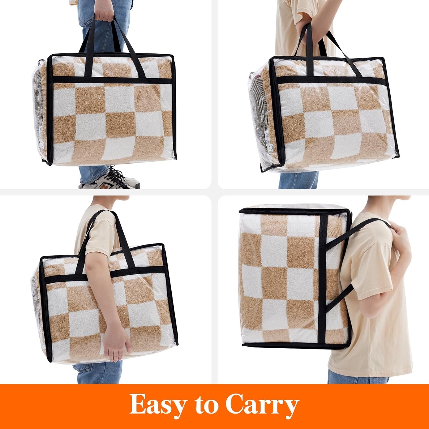 4 Pack Clear Plastic Storage Bags, 40L Foldable Clothes Storage Boxes Wardrobe Organizer Moving Bags with Reinforced Handle for Loft Wardrobe for Bedding Clothes Blanket Duvet