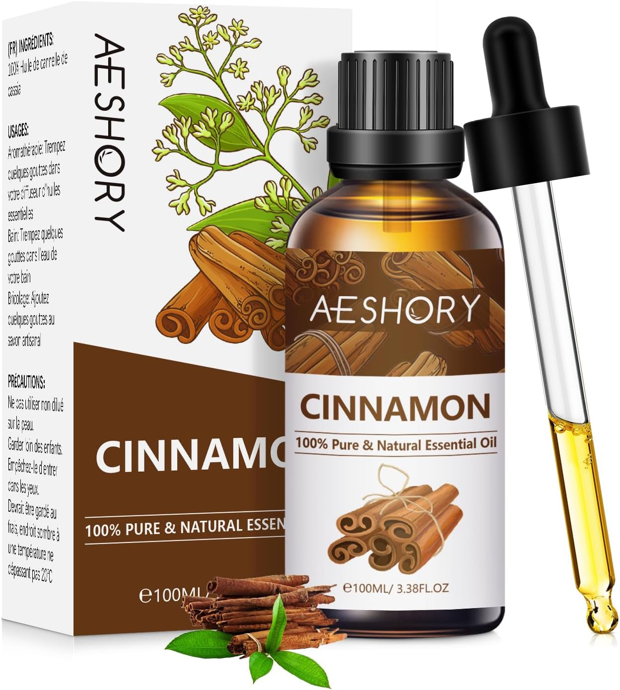 100% Pure Natural Cinnamon Essential Oil 100ml for Aromatherapy, Diffusers, Humidifiers, Home Cleaning, Skin Care, and Breath Freshening