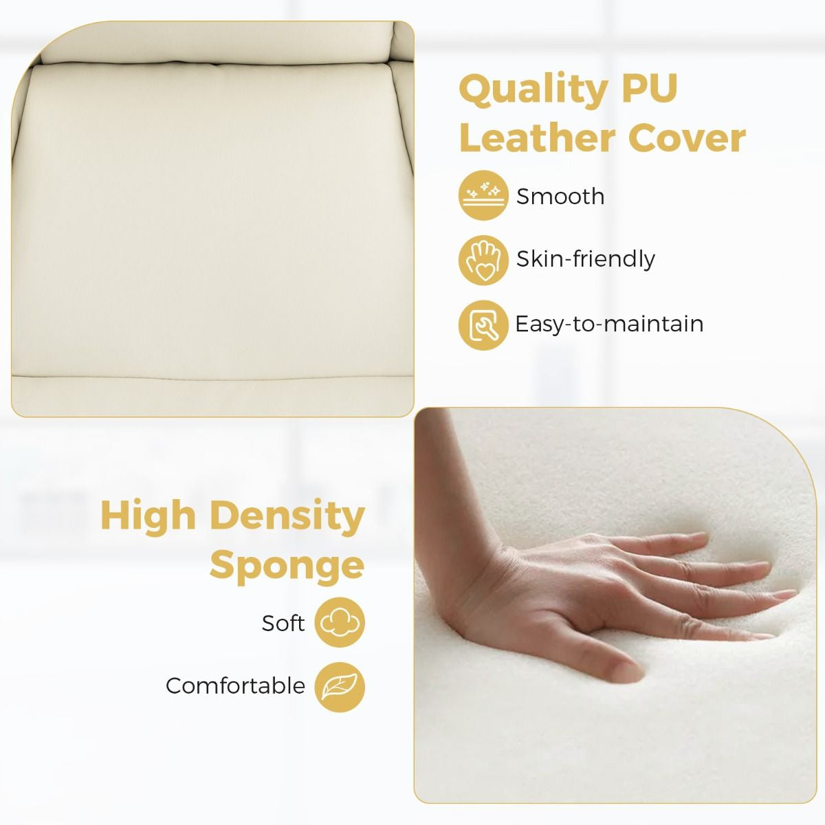 PU Leather Armless Desk Chair with Wide Backrest and Seat