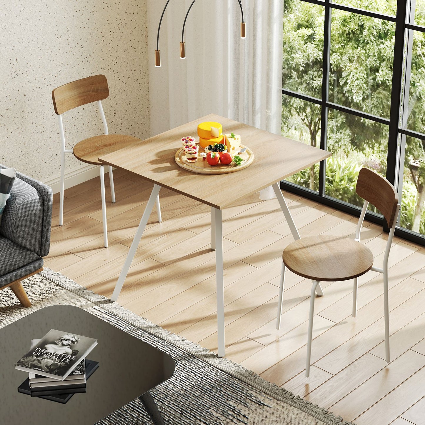 3-Piece Kitchen Dining Room Furniture with Metal Frame and Adjustable Foot Pads