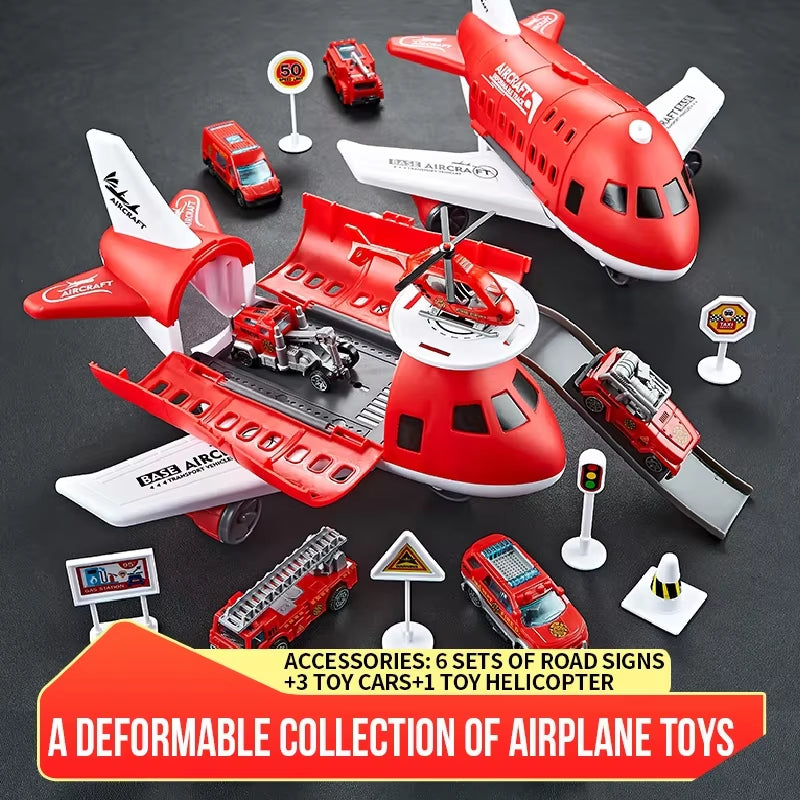 Children'S Airplane Car Model Toys Inertial Model Simulation Planes Multifunctional Toys,Random 3 Cars,1 Helicopter,6 Road Signs