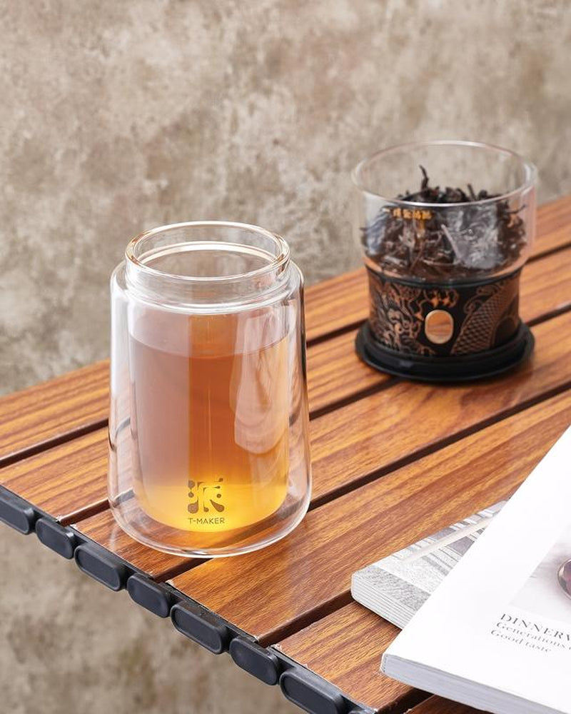 ZENS Modern Glass Tea Infuser Set Special Black Dragen Color– Perfect Loose Leaf Tea Maker with Insulated Mug & Portable Case – Ideal Gift and Christmas Gift for Tea Lovers Chritmas Gift