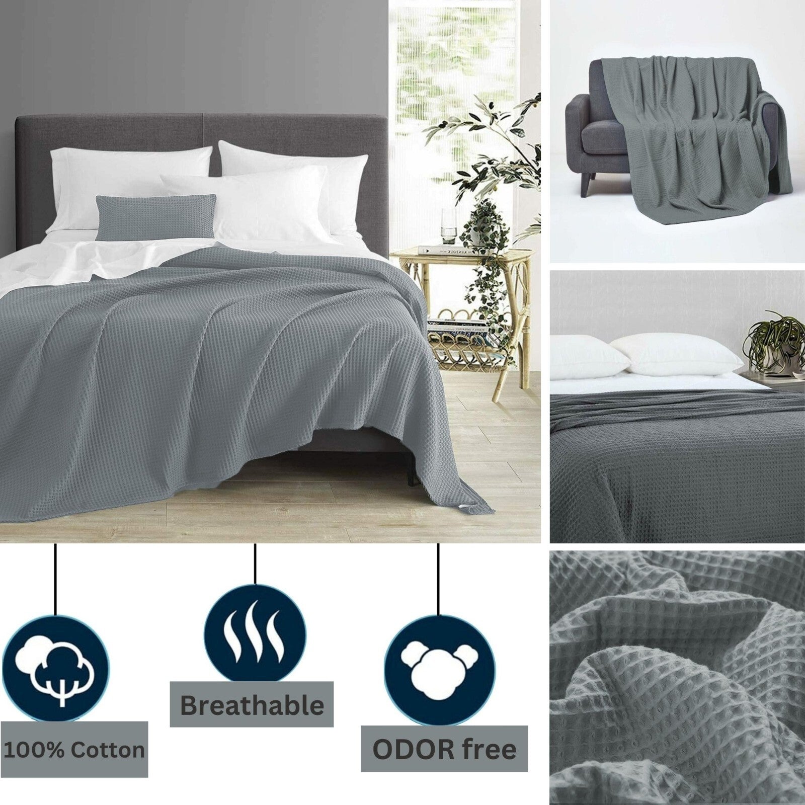 100 PURE COTTON Honeycomb Waffle Throw Snug Warm Sofa Bed Throw Large Pillowcase