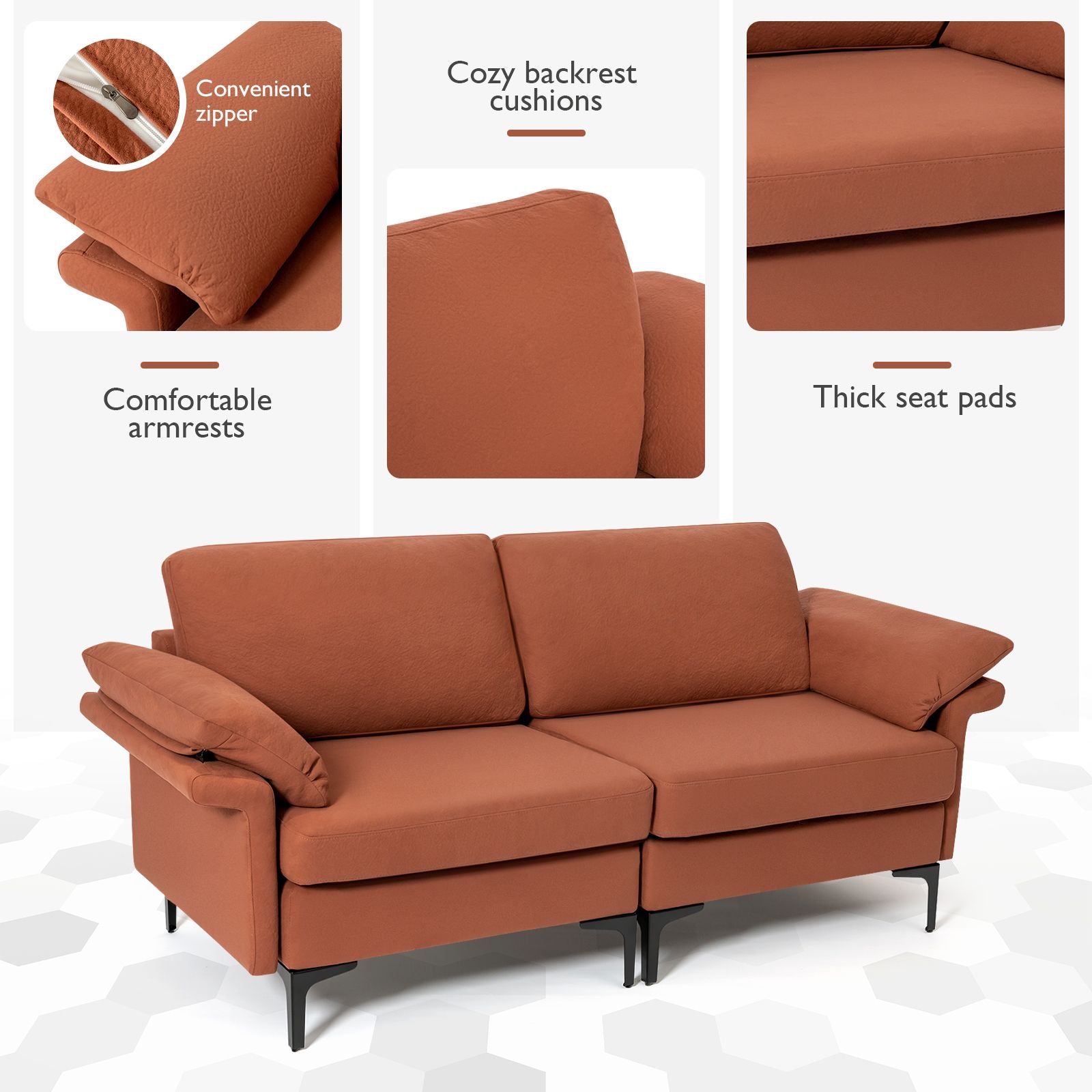 L-Shaped 2-Seater Upholstered Sectional Couch