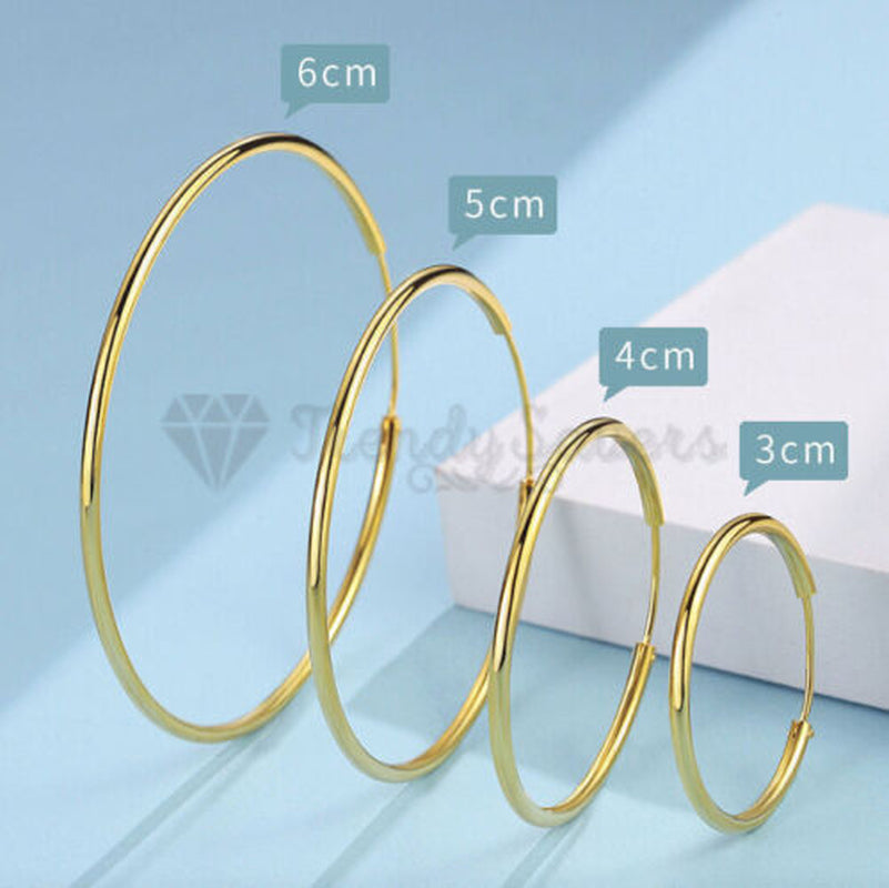 18Ct Gold Plated Silver Stainless Steel Seamless Large Small Thin Hoop Earrings