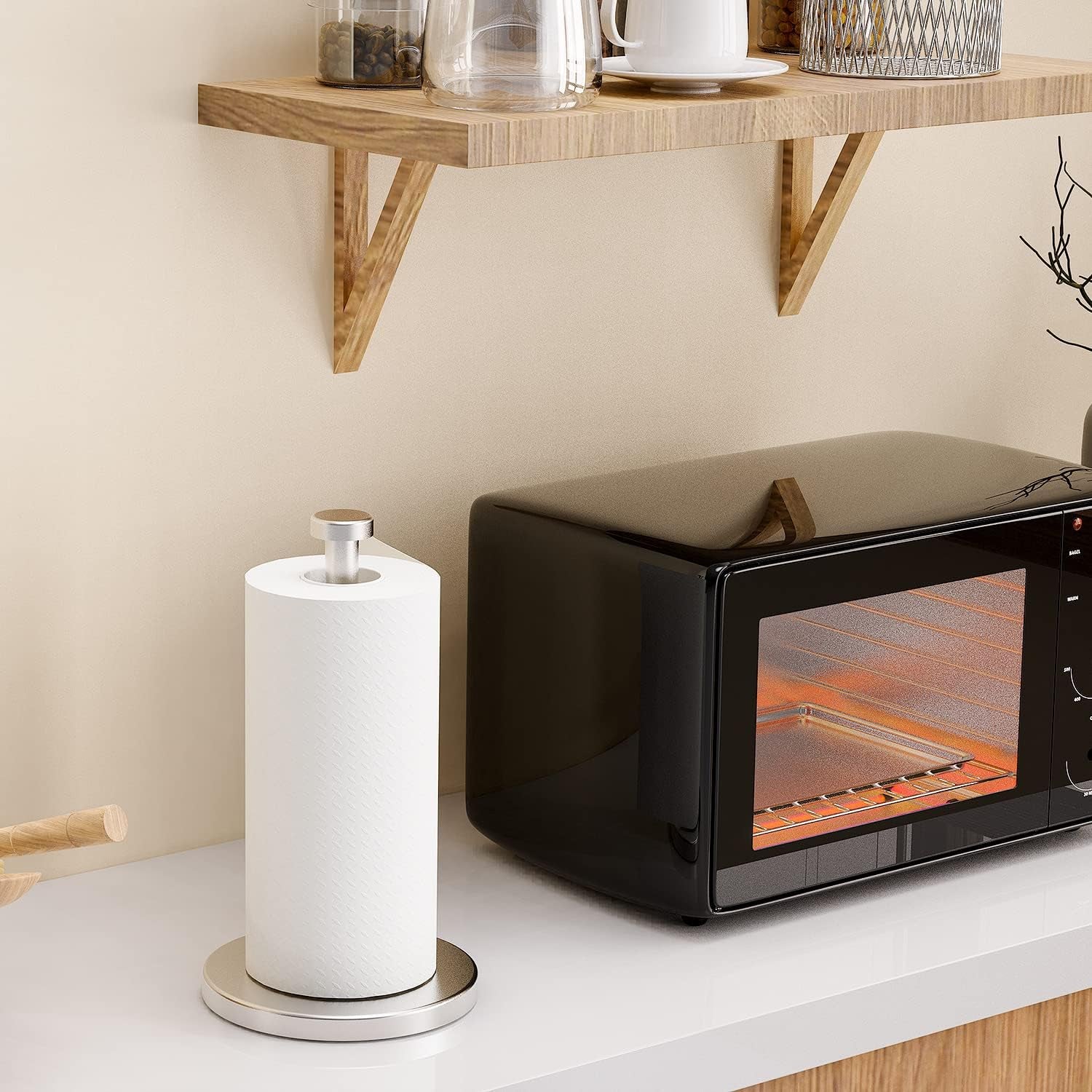 Kitchen Roll Holder Free Standing, Stainless Steel Paper Towel Holder with Suction Cups, Waterproof and Rustproof Kitchen Towel Holder, Suit for Cook House, Bathroom,Outdoor(Silver)