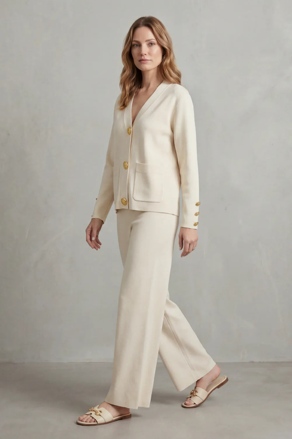Gold Button Detail – Buttoned Lounge Set