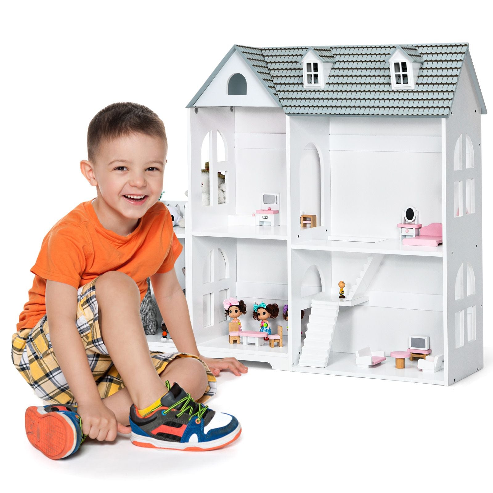 Large Wooden Dolls House with Furniture and Accessories