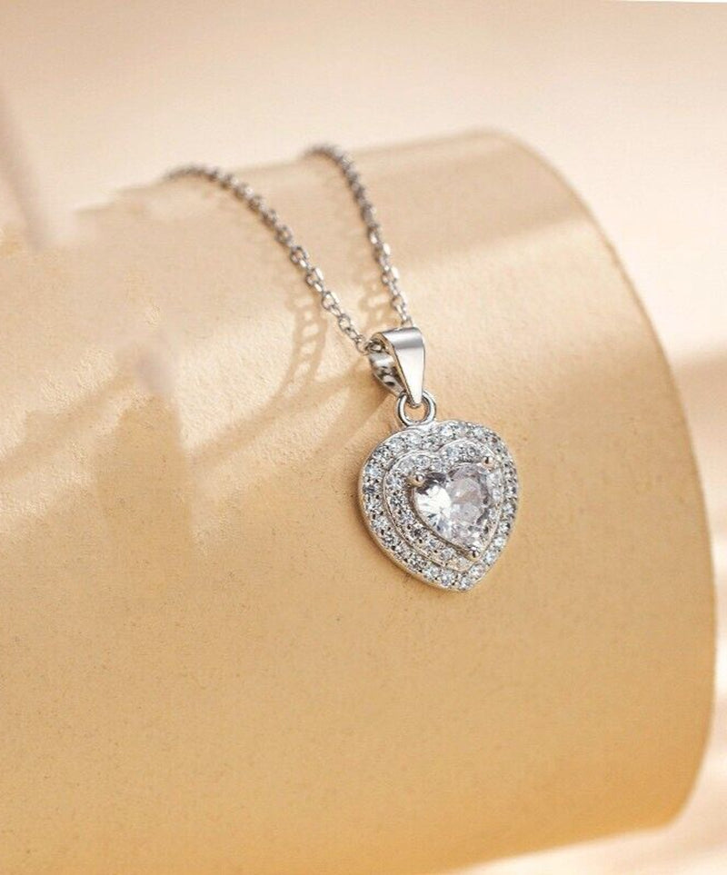 Elevated Heart Pendant 925 Sterling Silver Necklace Women Jewellery Gift