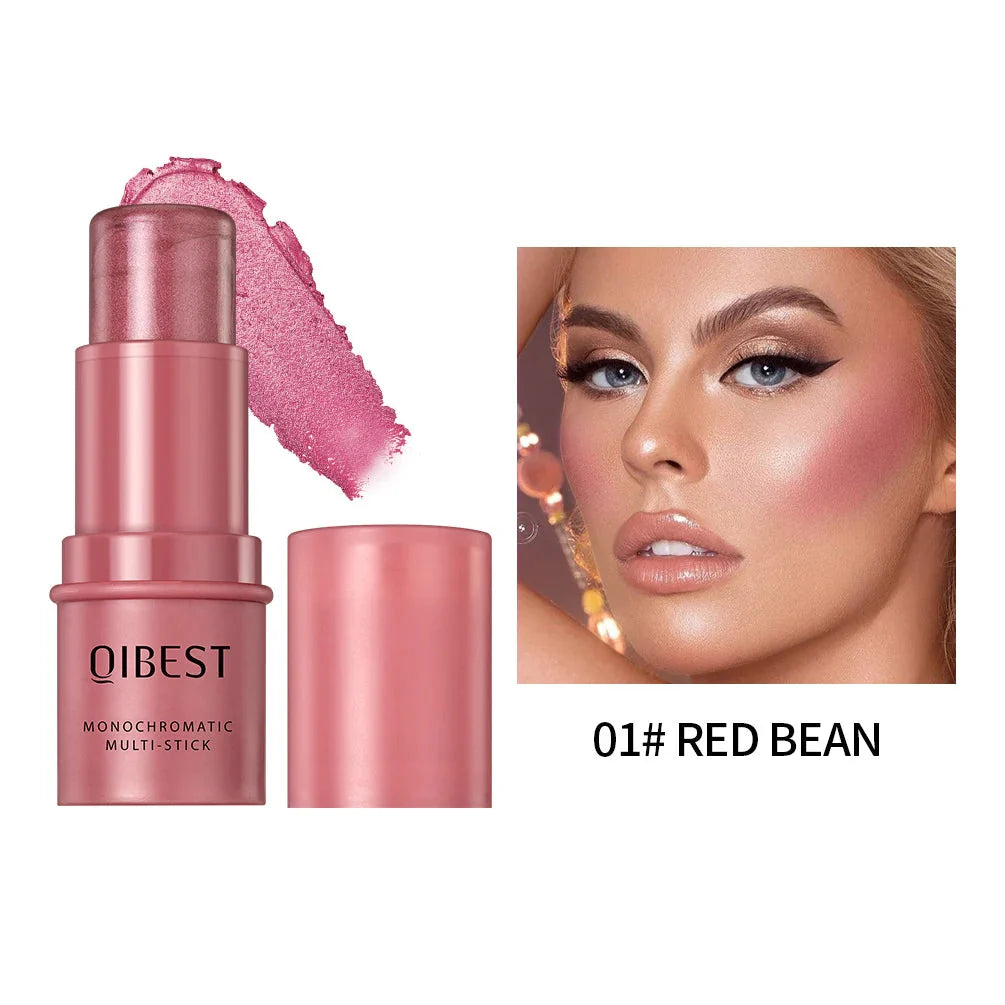 3-In-1 Cheek Blush Stick Lip Tinted Eyes Cheek Lips Brighten Cream Water-Resistant Moisturizing Face Contouring Shadow Blusher