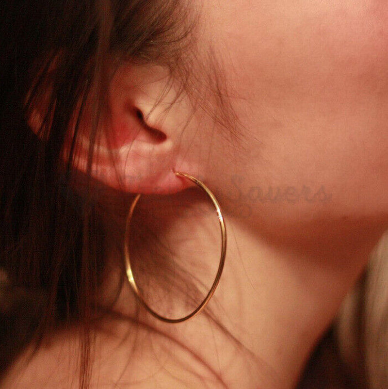 18Ct Gold Plated Silver Stainless Steel Seamless Large Small Thin Hoop Earrings