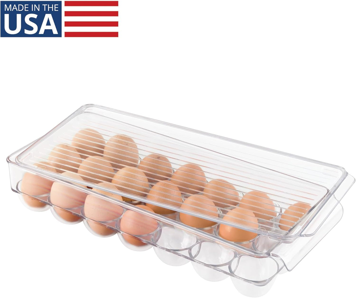 Idesign 72930 Fridge/Freeze Binz Egg Tray, Large Plastic Storage Box for 21 Eggs, Clear