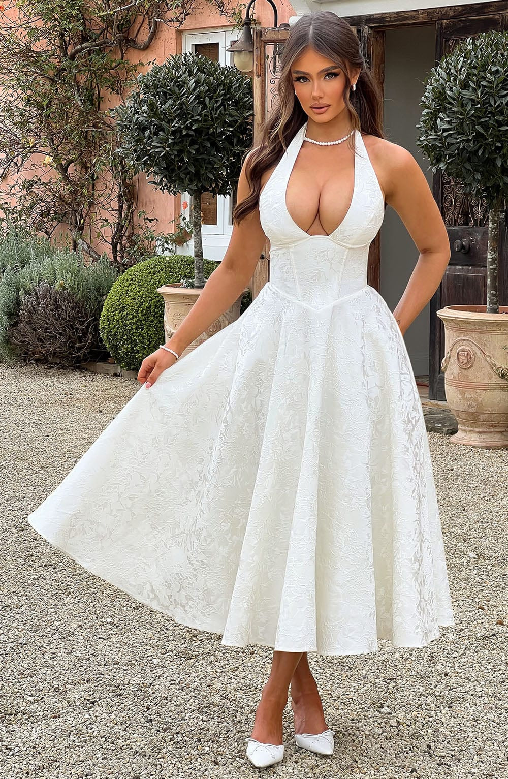 Hailey | Women Wedding Guest Halter Midi Dress