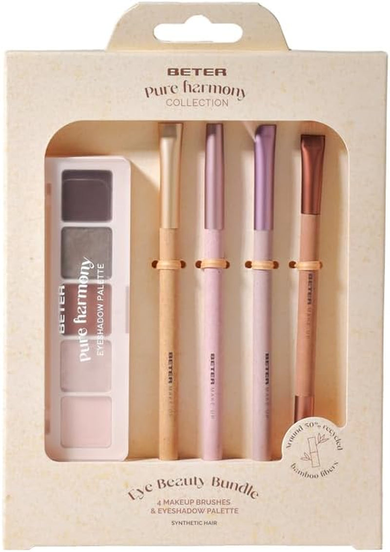 - Eye Makeup Brush Set and Eyeshadow Palette with 4 Shades + Highlighter, Pure Harmony, 4 Eye and Eyebrow Brushes, Synthetic Hair and Bamboo Fibers, Perfect for Gifts, Christmas