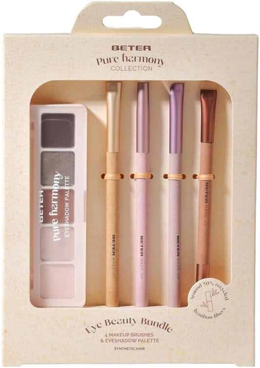 - Eye Makeup Brush Set and Eyeshadow Palette with 4 Shades + Highlighter, Pure Harmony, 4 Eye and Eyebrow Brushes, Synthetic Hair and Bamboo Fibers, Perfect for Gifts, Christmas