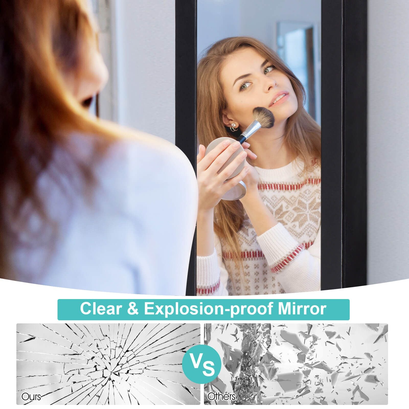 Wall Mounted Jewellery Armoire with Built-In Mirror and 3 Shelves