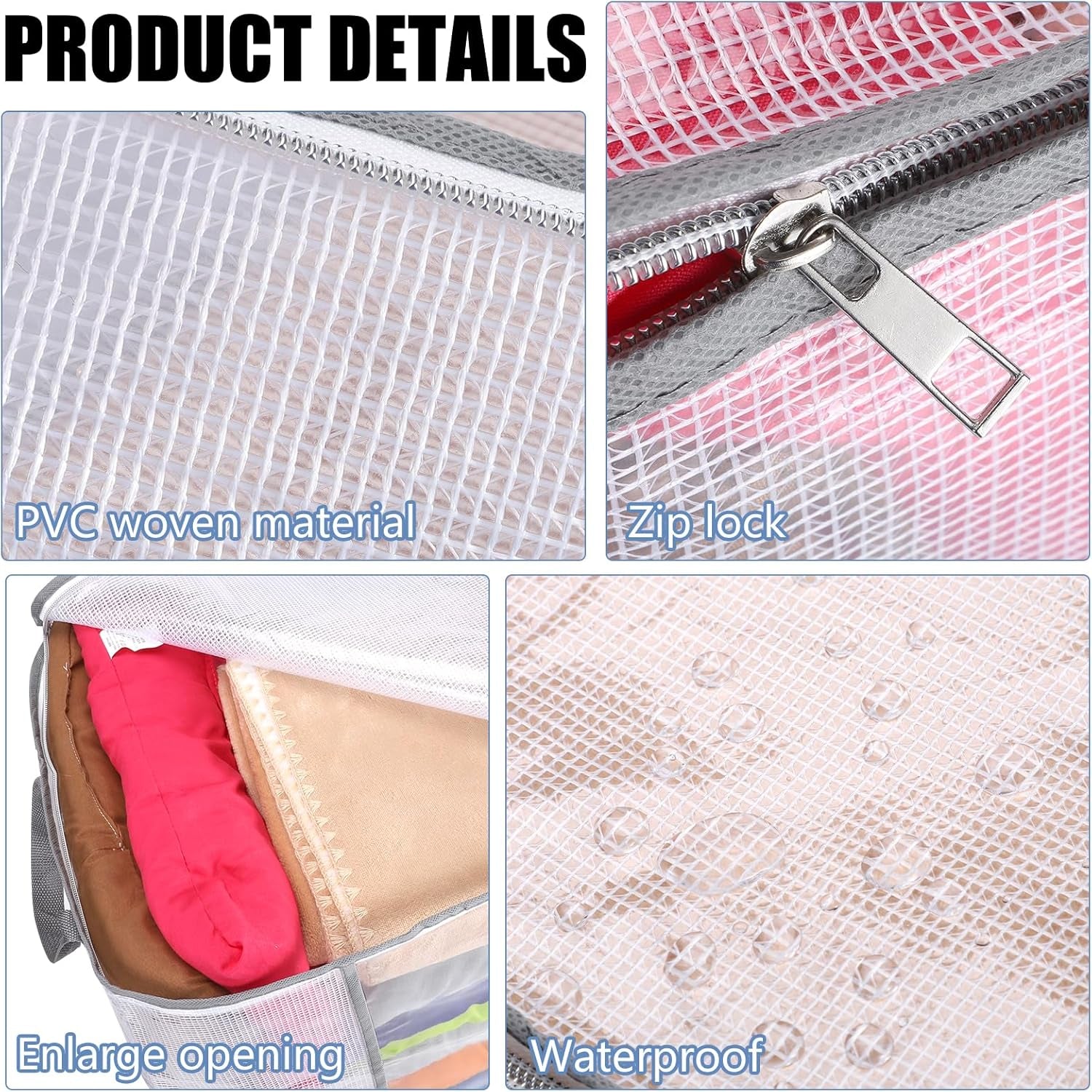 4 Pcs Clear Clothes Storage Bags, 80L Bedding Storage Bags Foldable Storage Bags