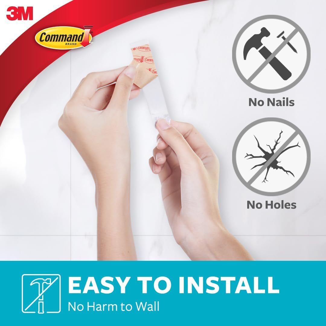 Bathroom Large Double Hook, Pack of 1 Hook and 2 Adhesive Strips, Metal - Damage Free Hanging - Holds up to 1.8 Kg, Satin Nickel