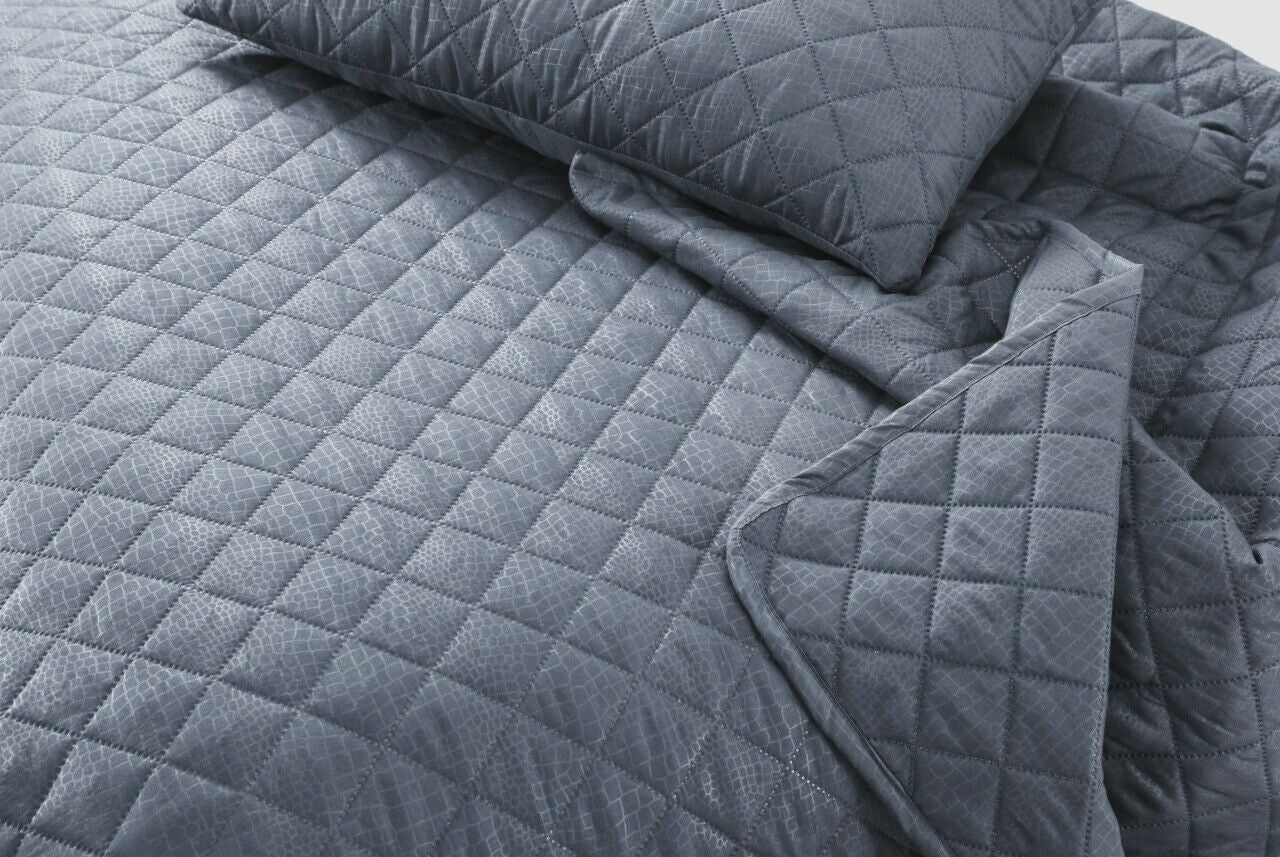 LUXURY EMBOSSED QUILTED BEDSPREAD SOFA THROW 3Pcs BEDDING SET COMFORTER DOUBLE