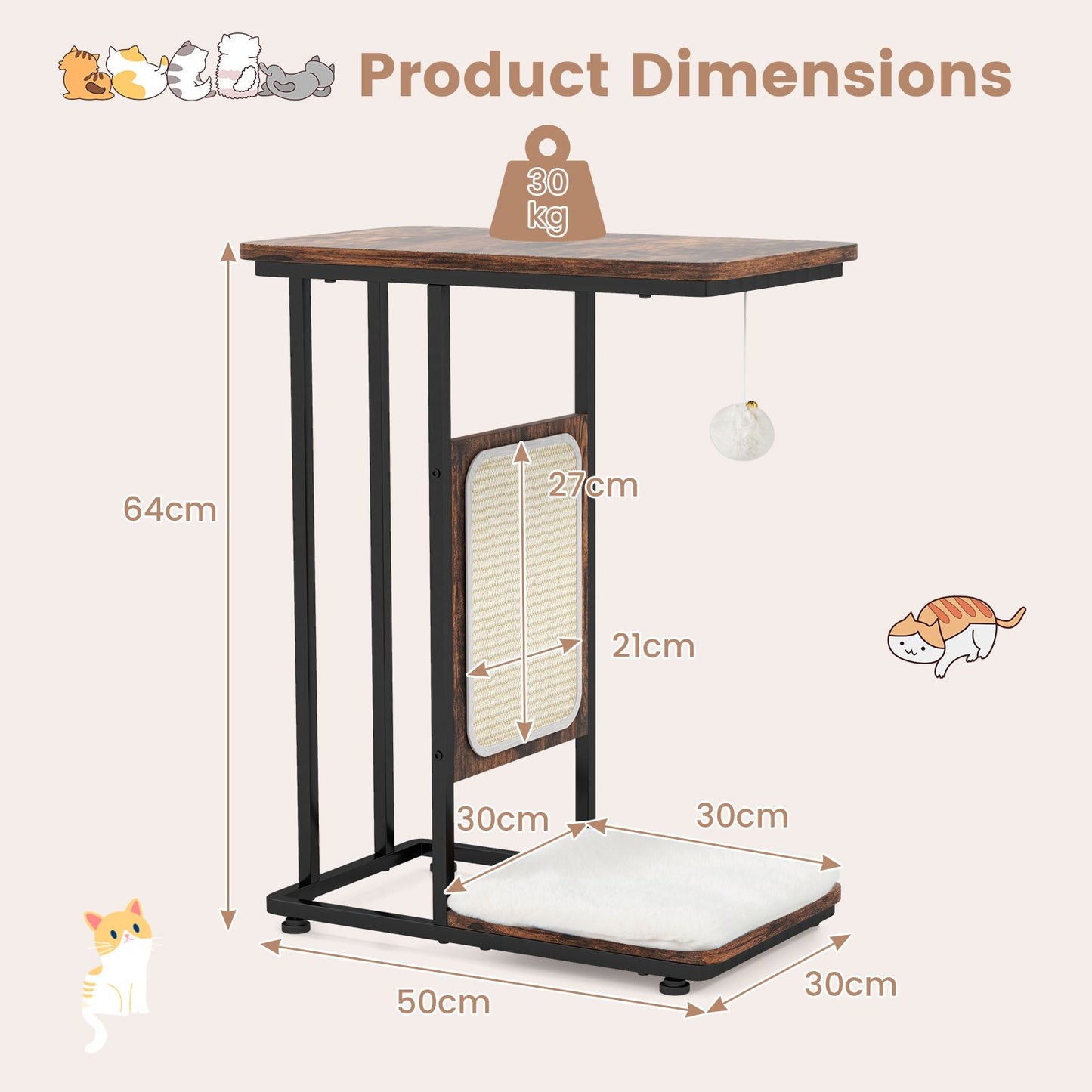 Cat Tree and End Table with Scratching Board and Cushion