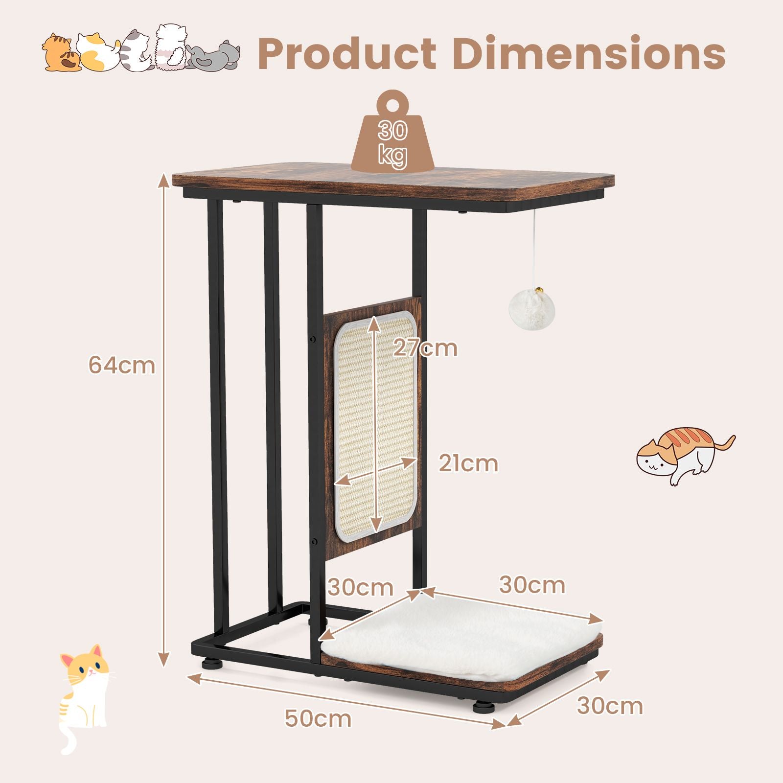 Cat Tree and End Table with Scratching Board and Cushion