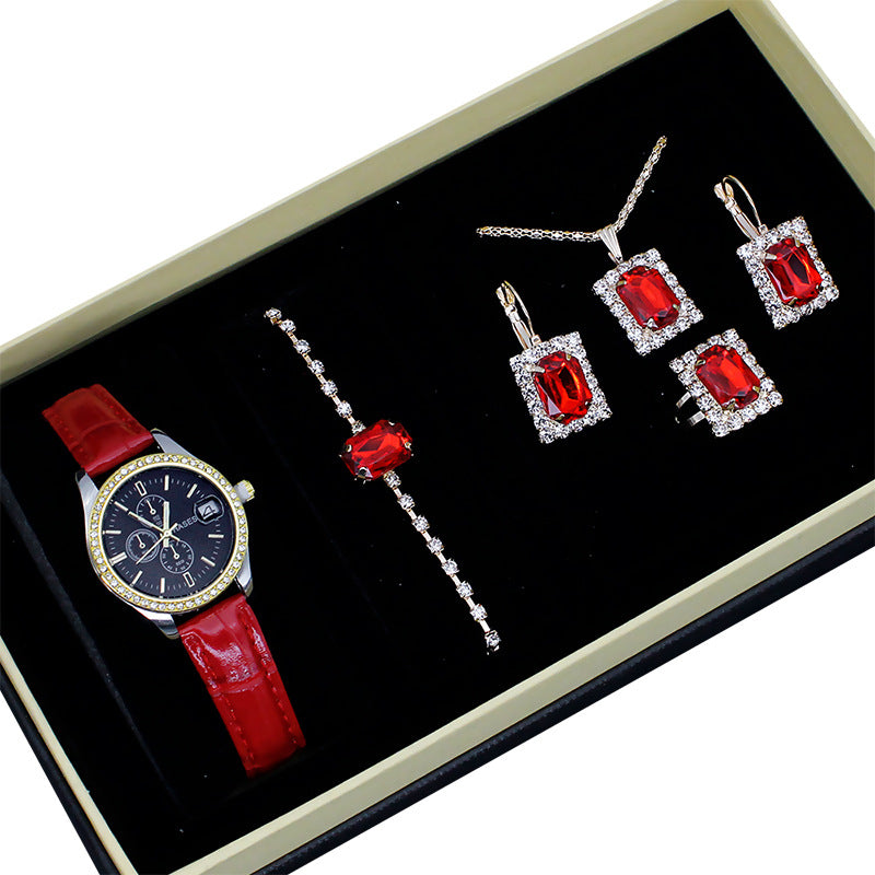 Women'S Five-Piece Square Jewelry Watch