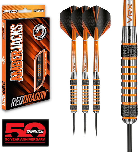 Amberjack Professional Tungsten Darts Set - 90% Tungsten with Flights and Shafts, Available in Multiple Weights (22G to 30G)