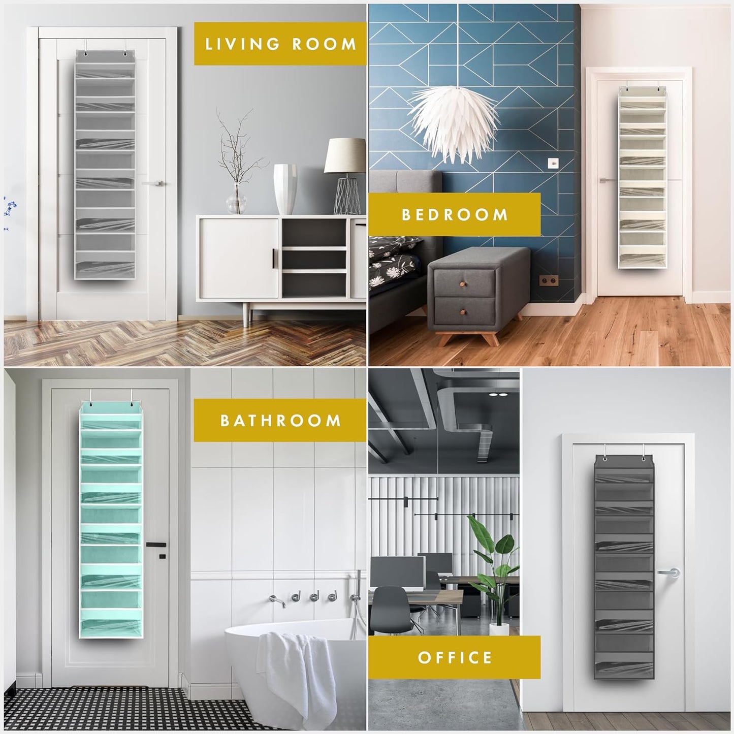 1 PC Heavy Duty over the Door Organizer 55X14X6.7, 6 Large Front & 12 Side Pockets, Hanging Storage Closet Door Organizer for Bedroom, Bathroom and Baby Nursery Storage (Ivory)