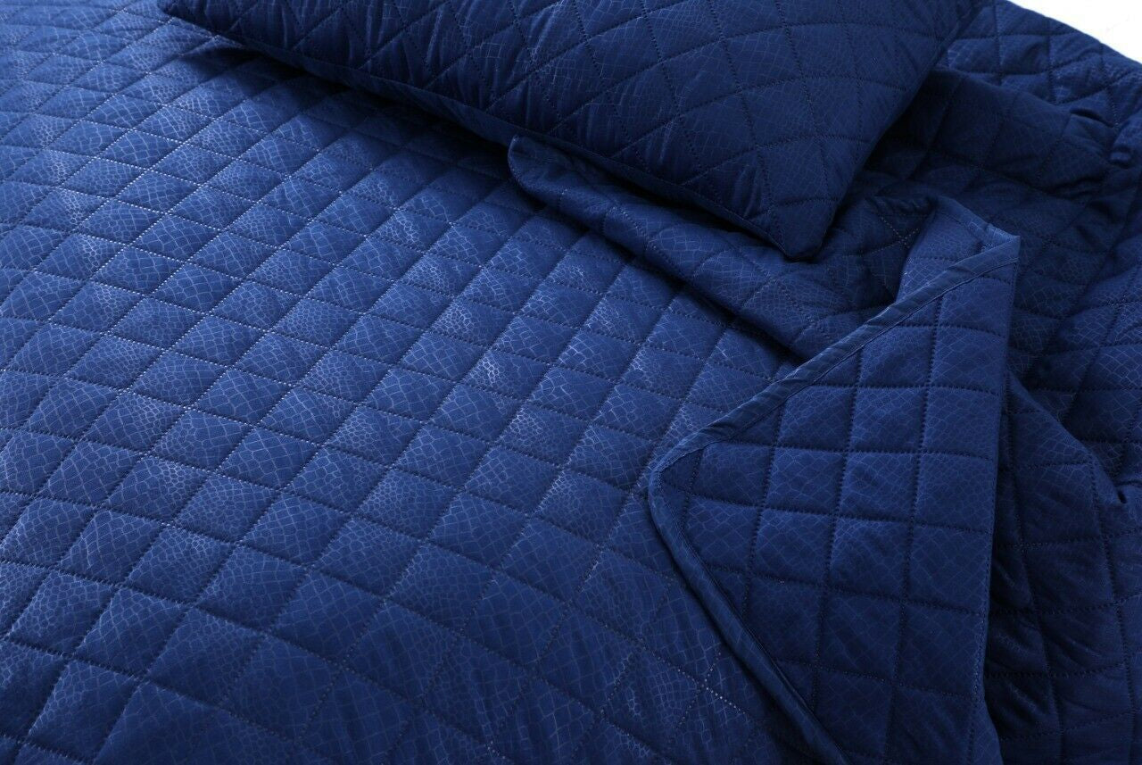 LUXURY EMBOSSED QUILTED BEDSPREAD SOFA THROW 3Pcs BEDDING SET COMFORTER DOUBLE